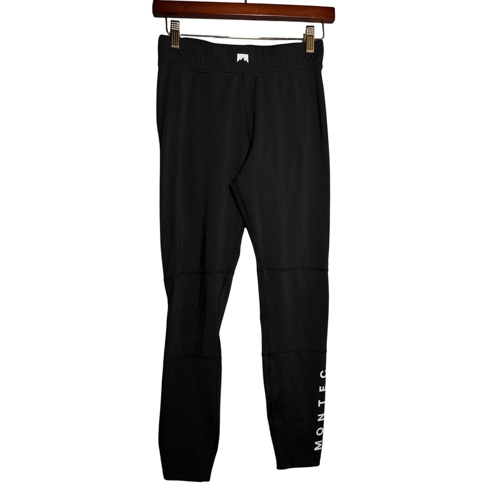 Montec Womens S Base Layer Leggings Black Logo Elastic Waist Athletic Pants Gorp